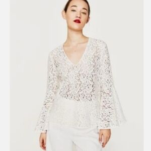 Zara Ivory /White Floral Lace Blouse